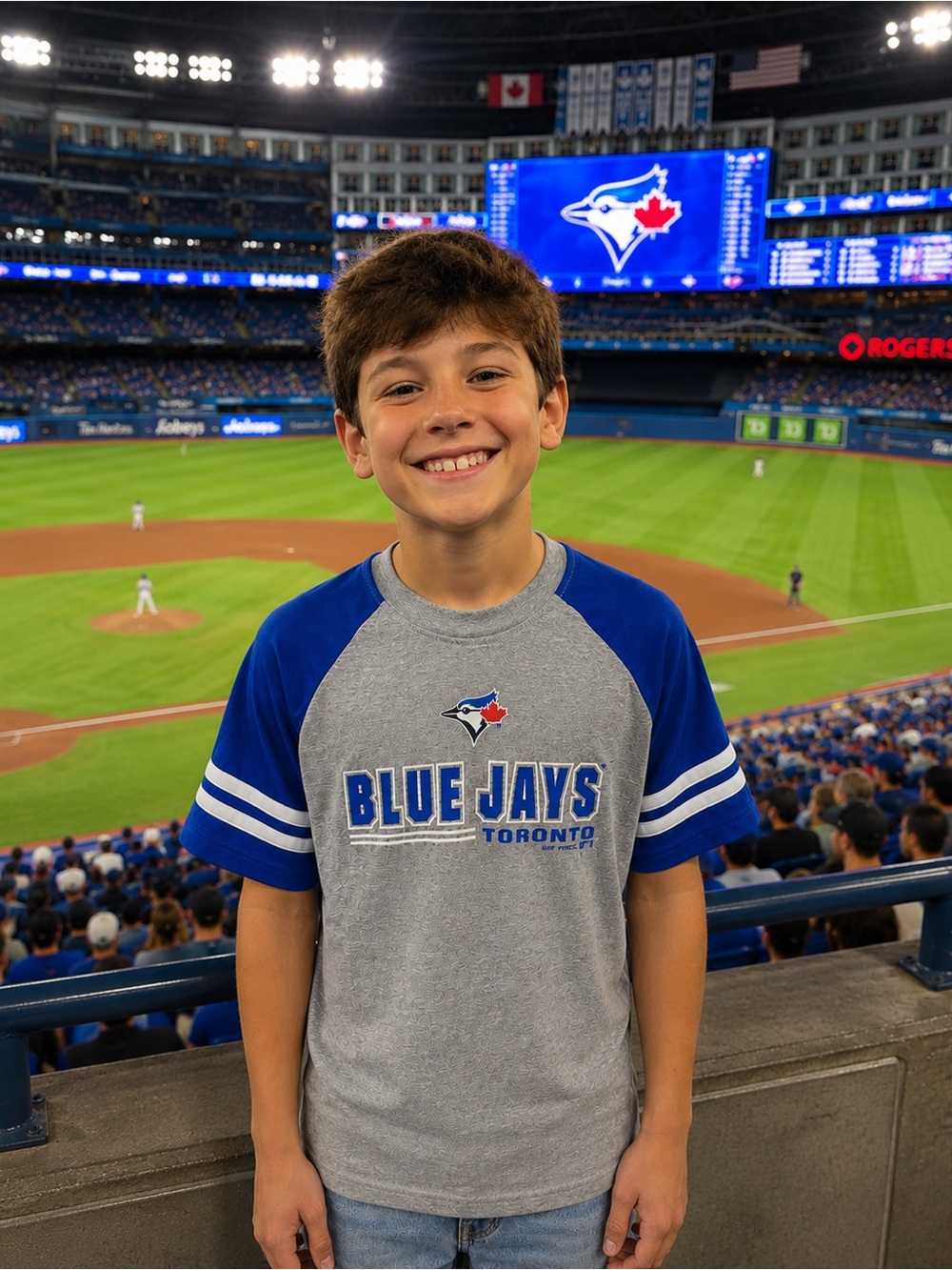 League Blue Jays Raglan Tee - Gray & Royal Blue